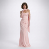 Carlena | Elegancka Satynowa Suknia Maxi z Gorsetem i Dekoltem Cowl