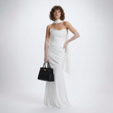 Carlena | Elegancka Satynowa Suknia Maxi z Gorsetem i Dekoltem Cowl