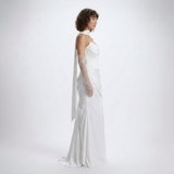Carlena | Elegancka Satynowa Suknia Maxi z Gorsetem i Dekoltem Cowl