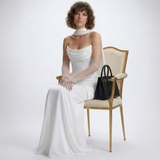 Carlena | Elegancka Satynowa Suknia Maxi z Gorsetem i Dekoltem Cowl
