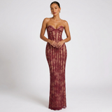 Carlena | Elegancka Koronkowa Sukienka Maxi z Gorsetem i Dekoltem Sweetheart