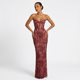 Carlena | Elegancka Koronkowa Sukienka Maxi z Gorsetem i Dekoltem Sweetheart