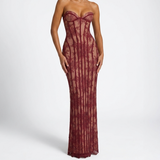 Carlena | Elegancka Koronkowa Sukienka Maxi z Gorsetem i Dekoltem Sweetheart