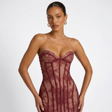 Carlena | Elegancka Koronkowa Sukienka Maxi z Gorsetem i Dekoltem Sweetheart
