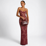 Carlena | Elegancka Koronkowa Sukienka Maxi z Gorsetem i Dekoltem Sweetheart
