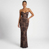 Carlena | Elegancka Koronkowa Sukienka Maxi z Gorsetem i Dekoltem Sweetheart