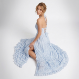 Carlena | Elegancka Kwiatowa Sukienka Maxi Halter z Perłami i Rozcięciem