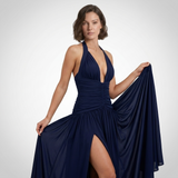 Carlena | Elegancka Sukienka Maxi Halter z Głębokim Dekoltem i Rozcięciem