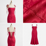 Carlena | Elegancka Żakardowa Sukienka Maxi w Kwiatowy Wzór z Wiązanymi Ramiączkami
