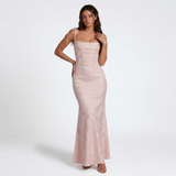 Carlena | Elegancka Żakardowa Sukienka Maxi w Kwiatowy Wzór z Wiązanymi Ramiączkami