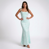 Carlena | Elegancka Żakardowa Sukienka Maxi w Kwiatowy Wzór z Wiązanymi Ramiączkami