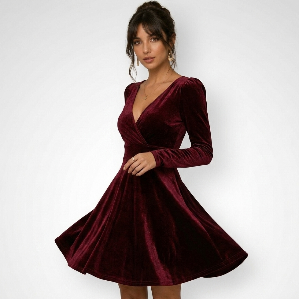 Carlena | Elegancka Aksamitna Sukienka Mini Kopertowa z Dekoltem V
