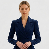 Carlena | Elegancka Sukienka Midi Żakietowa z Kołnierzem i Paskiem