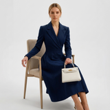 Carlena | Elegancka Sukienka Midi Żakietowa z Kołnierzem i Paskiem