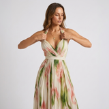 Carlena | Elegancka Sukienka Maxi w Kwiaty z Dekoltem Halter