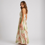 Carlena | Elegancka Sukienka Maxi w Kwiaty z Dekoltem Halter