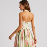 Carlena | Elegancka Sukienka Maxi w Kwiaty z Dekoltem Halter