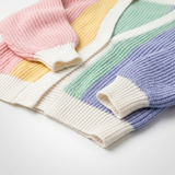 Carlena | Krótki Kardigan Damski Color Block z Bufiastymi Rękawami