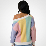 Carlena | Krótki Kardigan Damski Color Block z Bufiastymi Rękawami