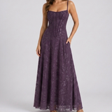 Carlena | Elegancka Sukienka Maxi z Gorsetowym Gorsetem i Kwiatowym Wzorem