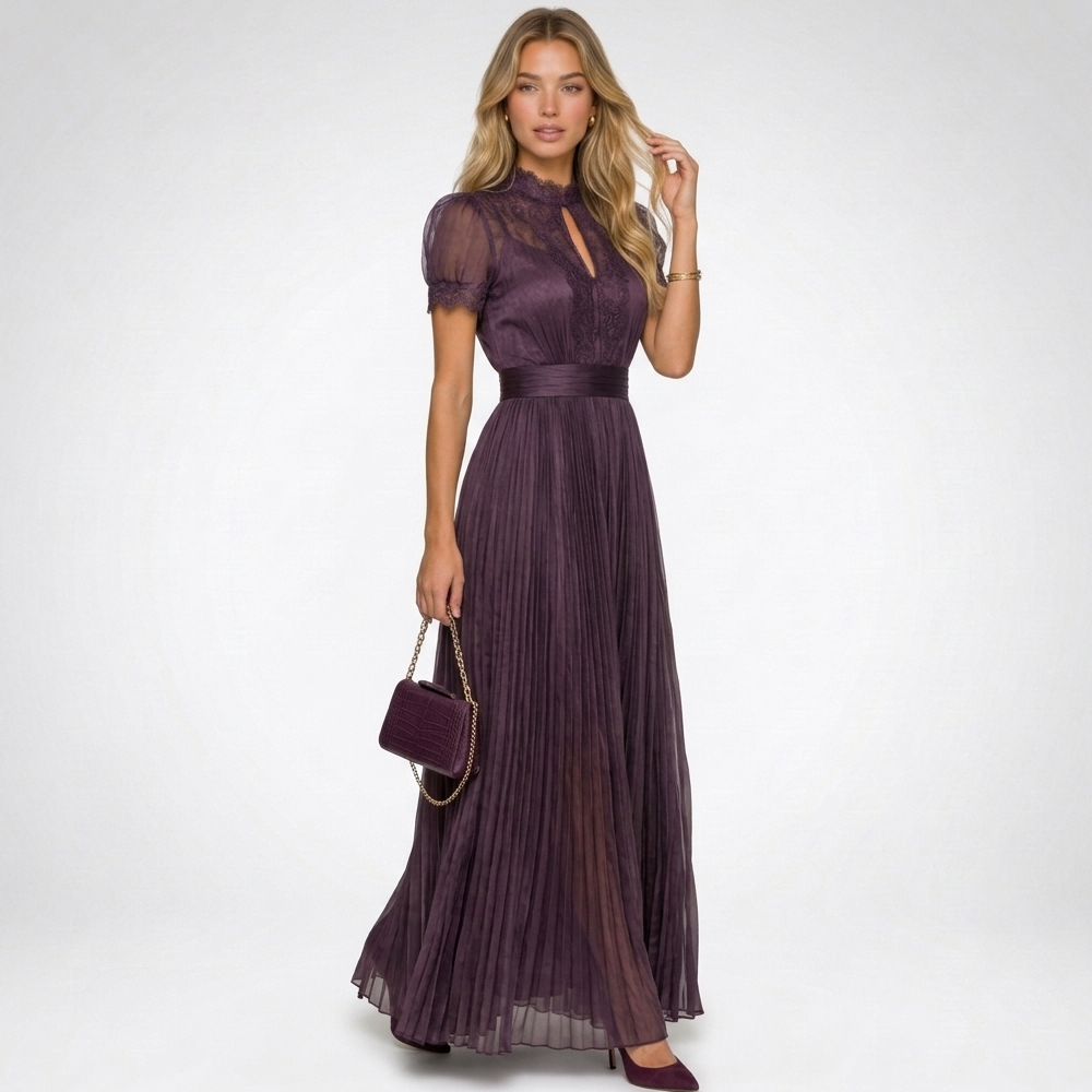 Carlena | Elegancka Sukienka Maxi z Wysokim Kołnierzem