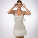 Carlena | Elegancka Sukienka Mini z Piórami