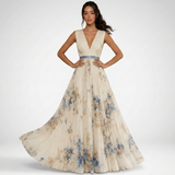 Carlena | Elegancka Plisowana Sukienka Maxi z Dekoltem V