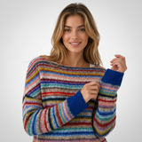 Carlena | Kolorowy Sweter w Paski z Okrągłym Dekoltem