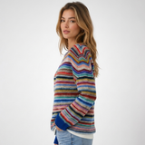 Carlena | Kolorowy Sweter w Paski z Okrągłym Dekoltem