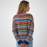 Carlena | Kolorowy Sweter w Paski z Okrągłym Dekoltem