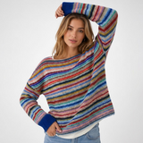 Carlena | Kolorowy Sweter w Paski z Okrągłym Dekoltem
