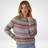Carlena | Kolorowy Sweter w Paski z Okrągłym Dekoltem