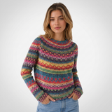 Carlena | Kolorowy Sweter w Paski z Okrągłym Dekoltem