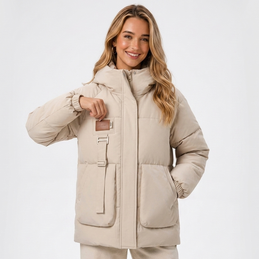 Carlena | Pikowana Kurtka Oversize z Wysokim Kołnierzem