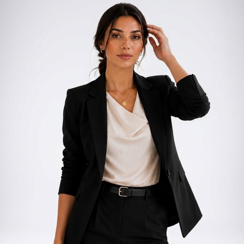 Carlena | Elegancka Taliowana Marynarka z Jednym Guzikiem