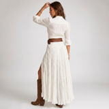 Carlena | Sukienka Maxi w Stylu Western z Guzikami i Rozcięciem