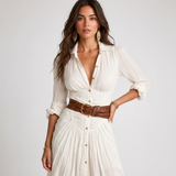 Carlena | Sukienka Maxi w Stylu Western z Guzikami i Rozcięciem