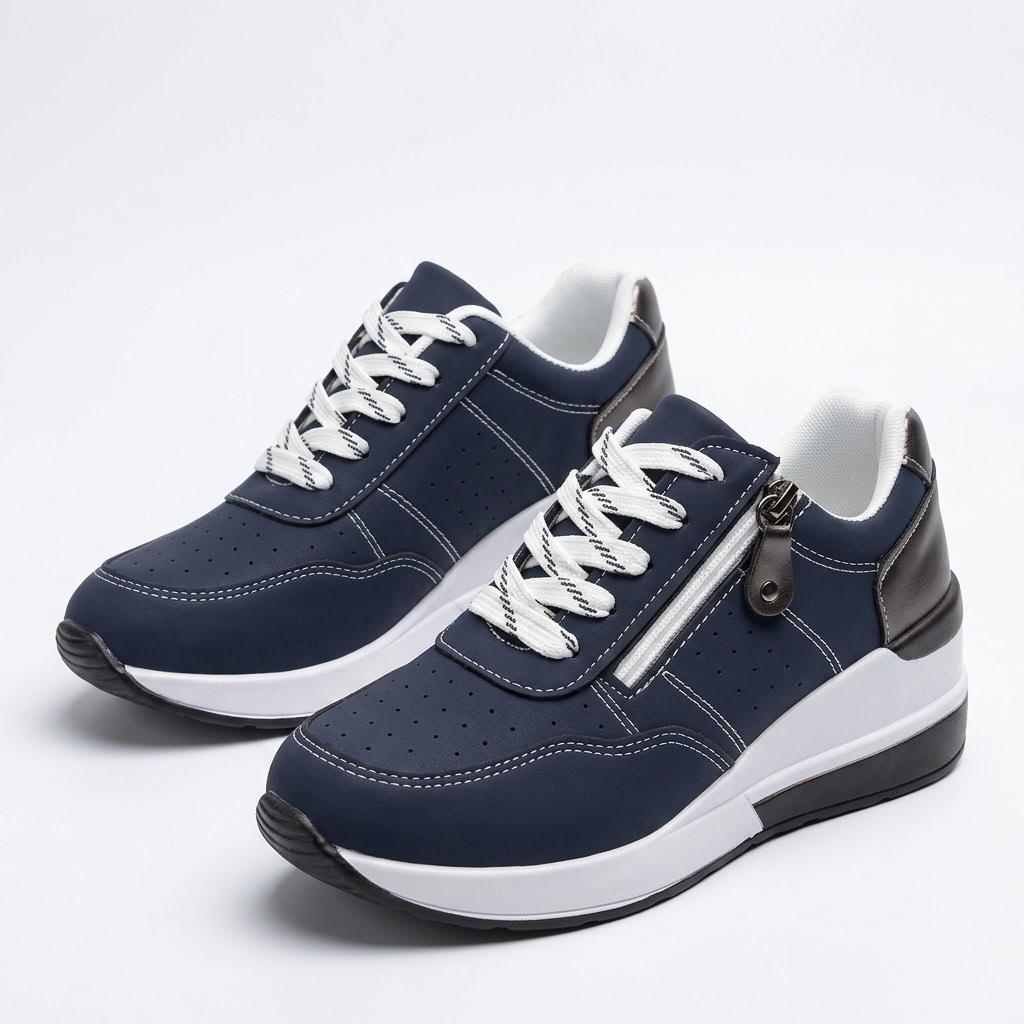 Carlena | Sneakersy Ortopedyczne na Koturnie z Zamkiem i Sznurowaniem