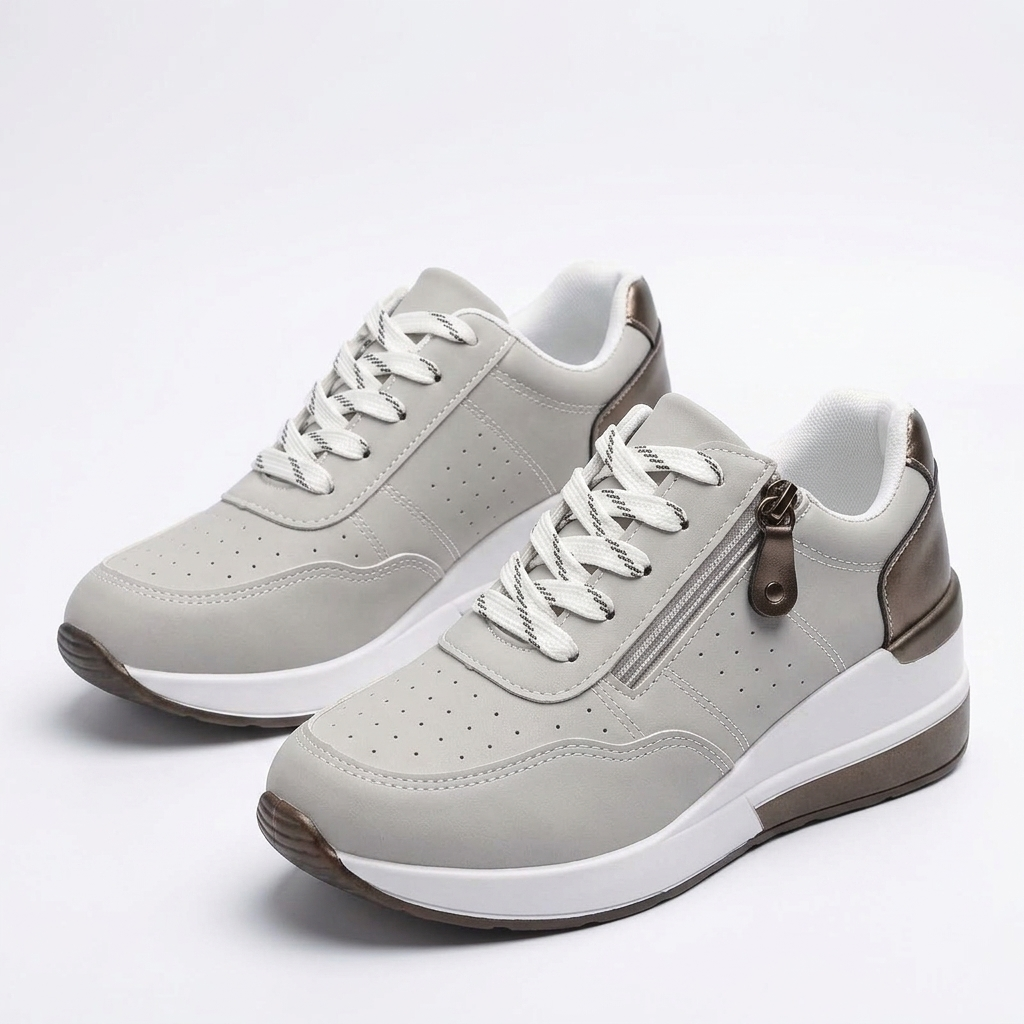 Carlena | Sneakersy Ortopedyczne na Koturnie z Zamkiem i Sznurowaniem