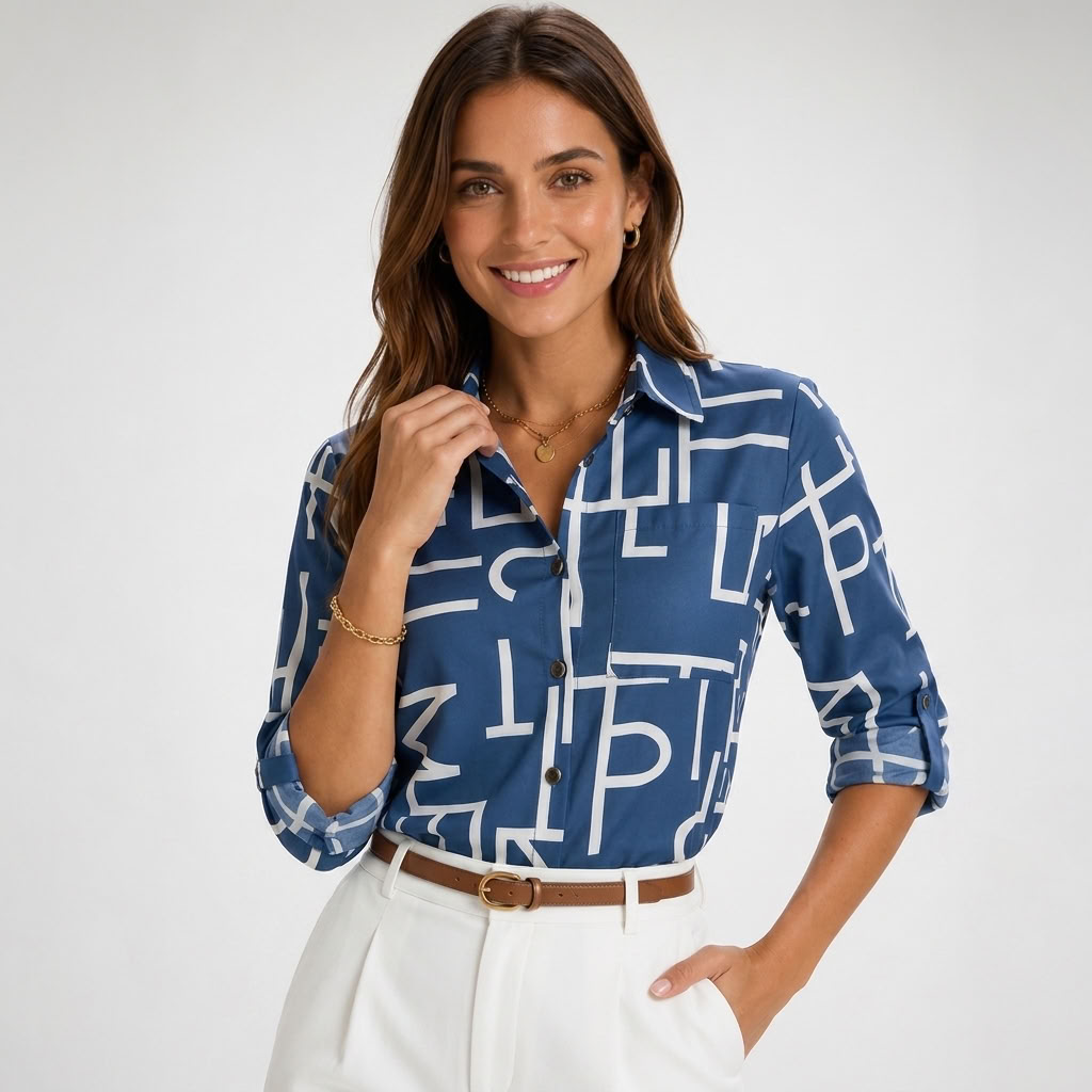 Carlena | Elegancka Koszula z Geometrycznym Printem