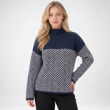 Carlena | Sweter Oversize z Golfem i Wzorem Chevron