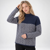 Carlena | Sweter Oversize z Golfem i Wzorem Chevron