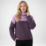 Carlena | Sweter Oversize z Golfem i Wzorem Chevron