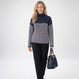 Carlena | Sweter Oversize z Golfem i Wzorem Chevron