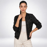 Carlena | Cekinowa Kurtka Blouson o Luźnym Kroju