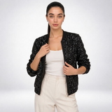 Carlena | Cekinowa Kurtka Blouson o Luźnym Kroju
