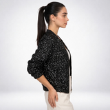 Carlena | Cekinowa Kurtka Blouson o Luźnym Kroju