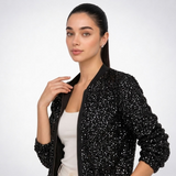 Carlena | Cekinowa Kurtka Blouson o Luźnym Kroju