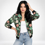 Carlena | Lekka Kurtka Bomber w Kwiatowy Wzór
