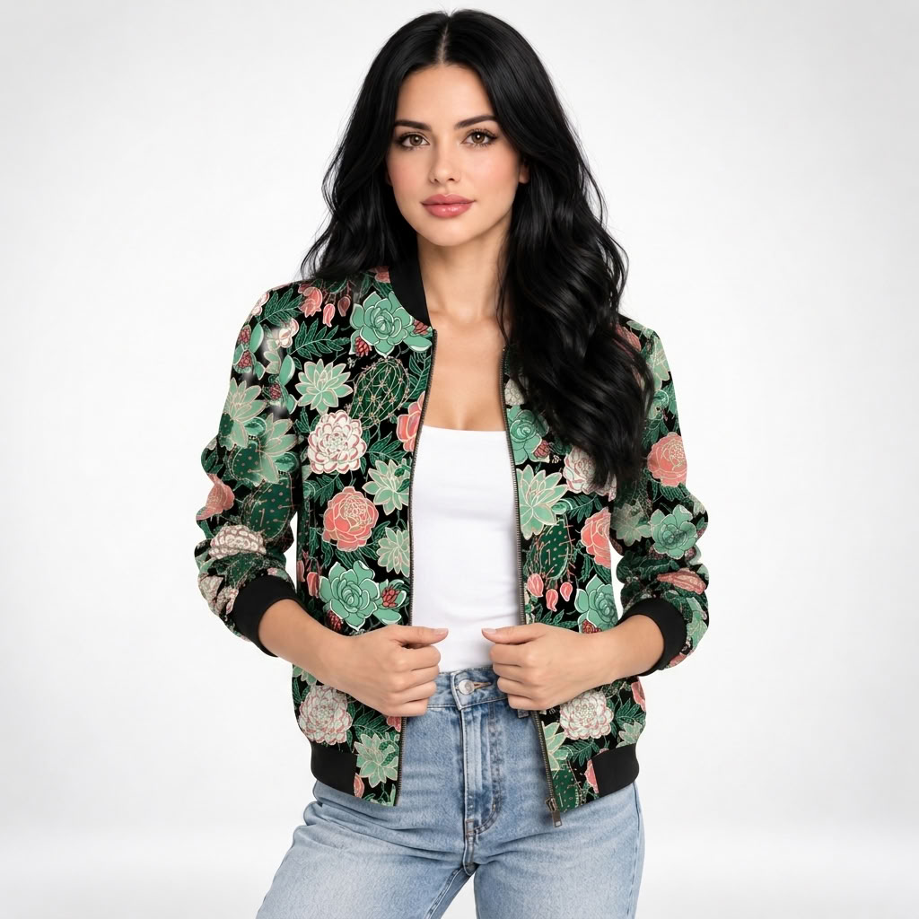 Carlena | Lekka Kurtka Bomber w Kwiatowy Wzór